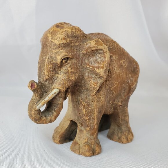 Vintage 1940-1950 Hand Carved Sirocco Wood Composite Elephant Family Figurines - Picture 13 of 16